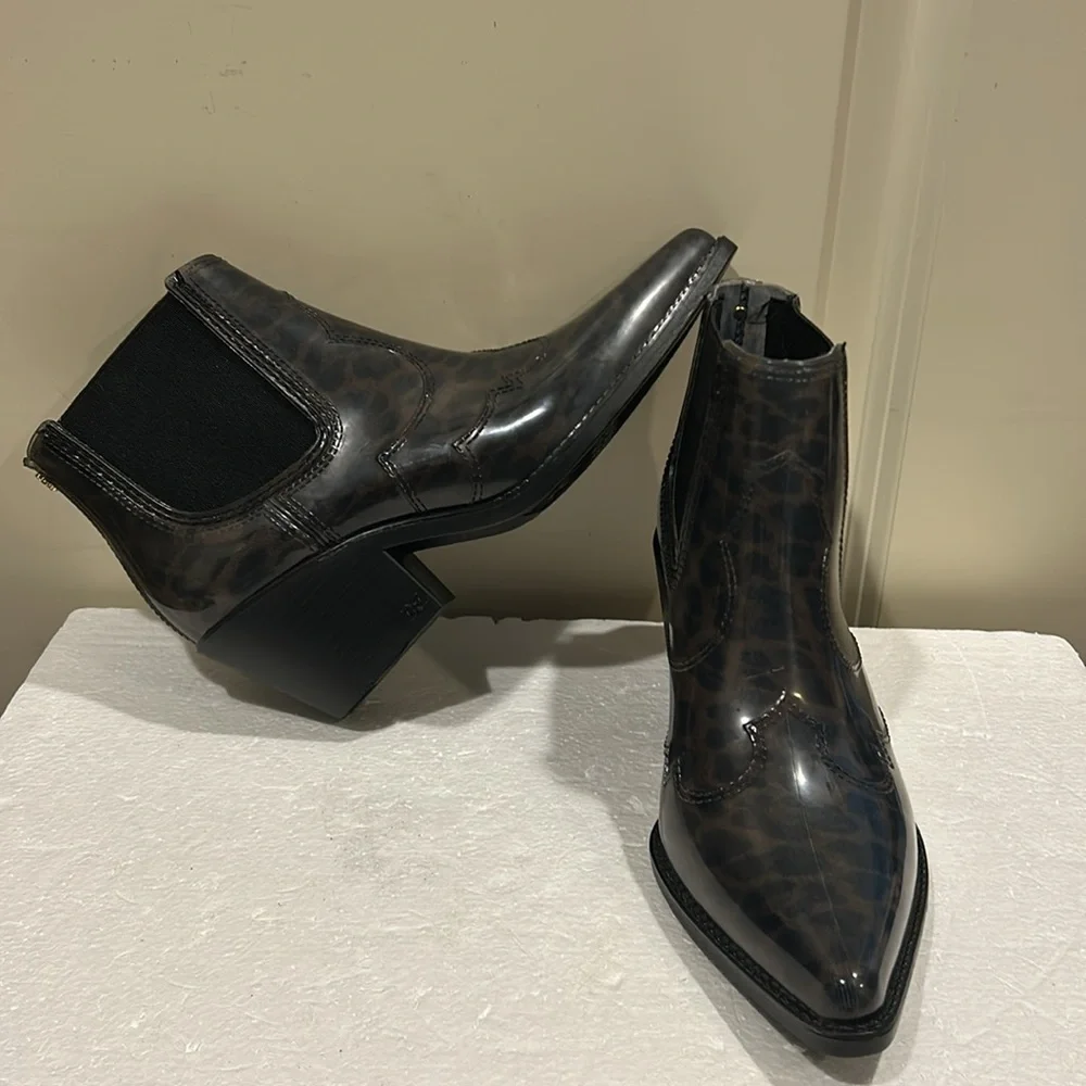Sam Edelman animal print slip in Winona rubber cowboy ankle Rain Boots size 7